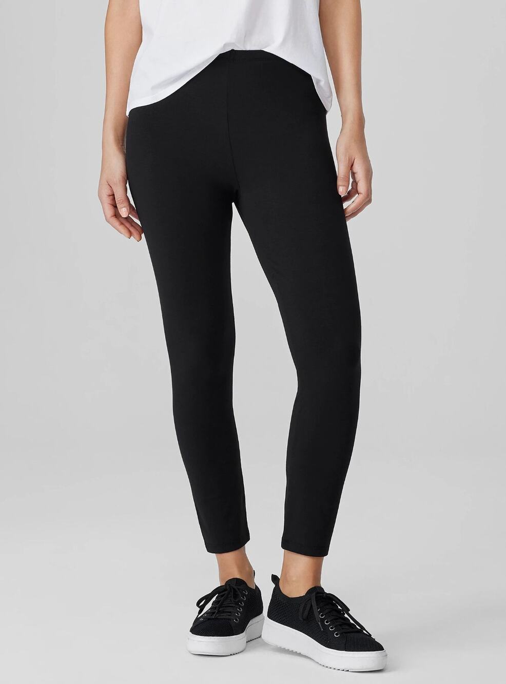 Eileen Fisher Organic Cotton Leggings Womens XS Petite Black Slim Lightweight